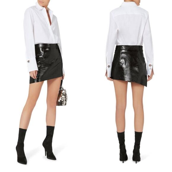 Helmut Lang Croc Embossed Patent Leather Asymmetrical Mini Skirt Black 10 Large - Picture 3 of 14